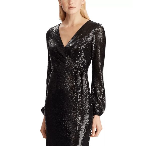 Lauren Ralph Lauren Women's Sequined Fit & Flare Dress - Black 6